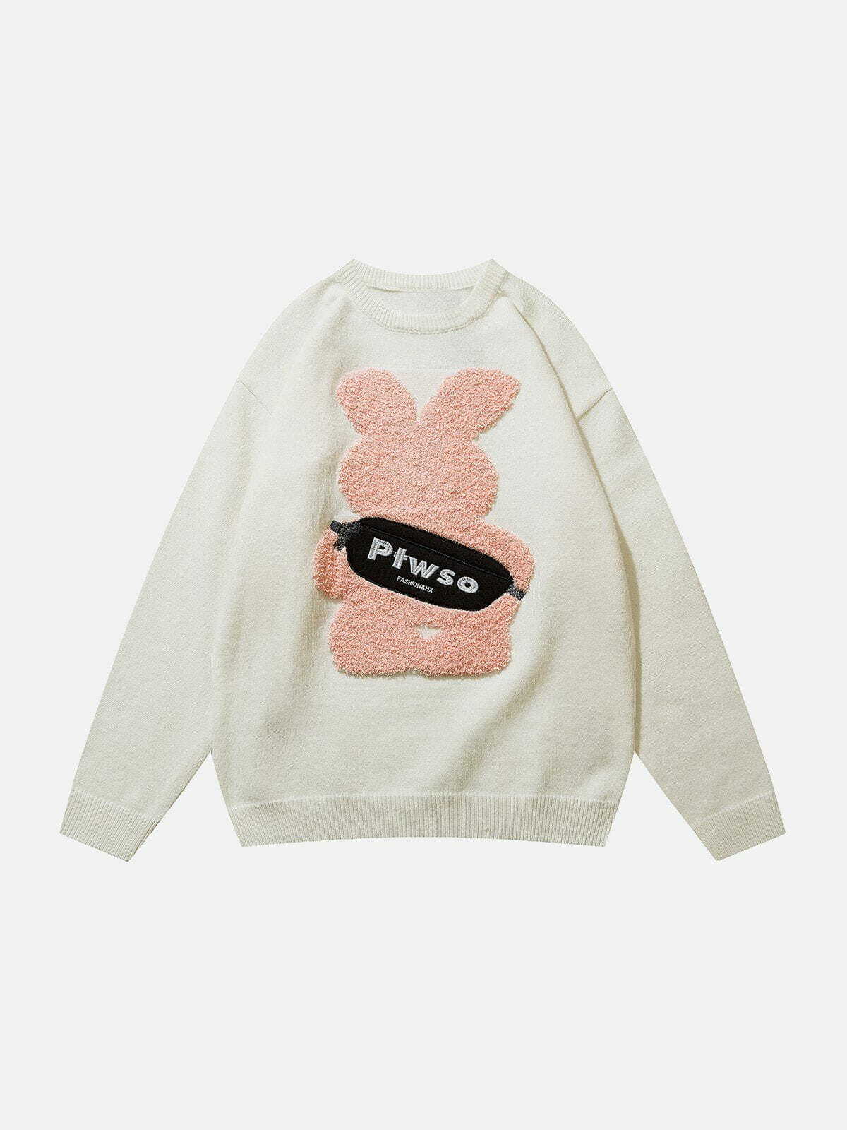 cute bunny print sweater quirky & retro y2k fashion 3073