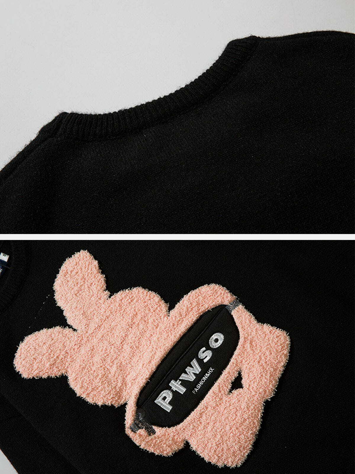 cute bunny print sweater quirky & retro y2k fashion 4017