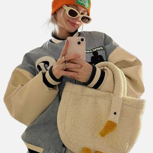 cute sherpa bag youthful  dynamic streetwear accessory 4070