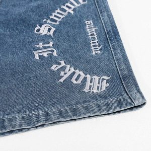 denim letter embroidery shorts edgy y2k streetwear 1727