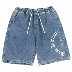 denim letter embroidery shorts edgy y2k streetwear 3386