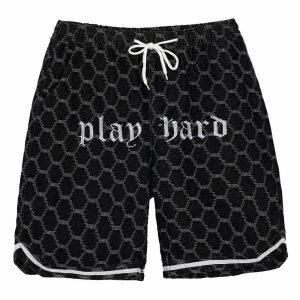 denim plaid embroidery shorts edgy & y2k streetwear trendsettter 4375