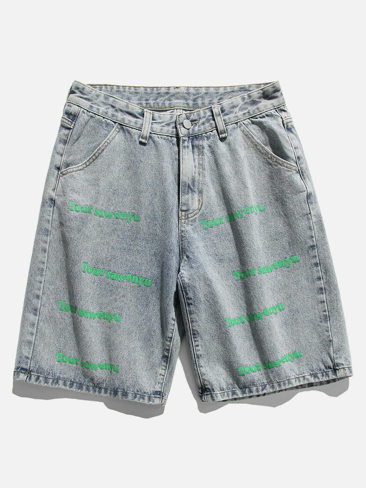 denim print mini skirt edgy & retro streetwear essential 6784