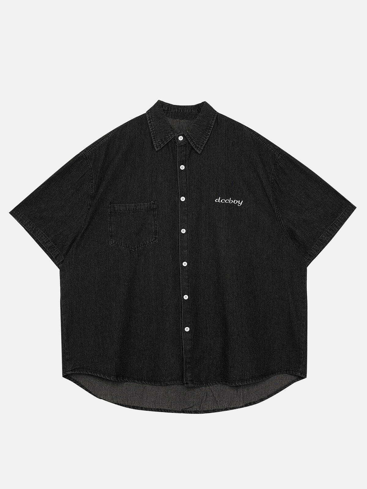 denim short sleeve shirt vintage wash retro streetwear 2100