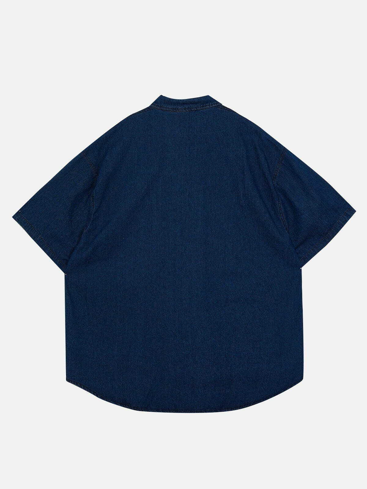 denim short sleeve shirt vintage wash retro streetwear 4447