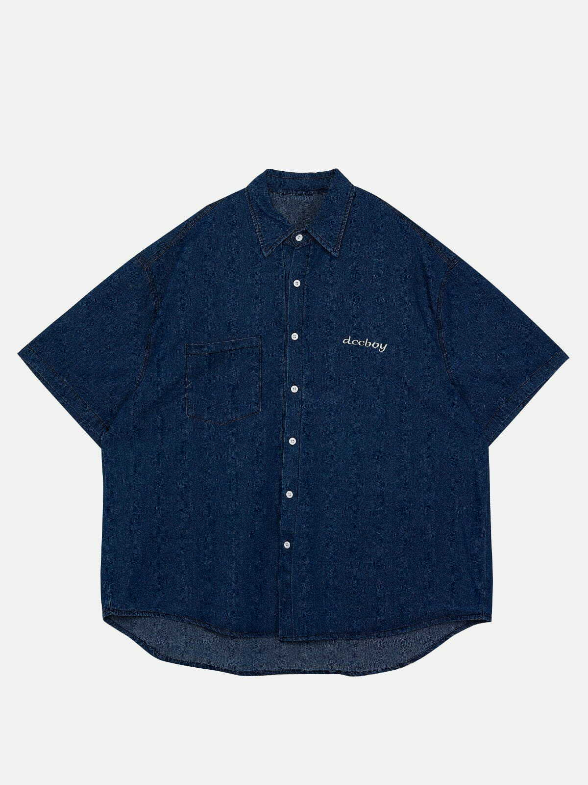 denim short sleeve shirt vintage wash retro streetwear 4945
