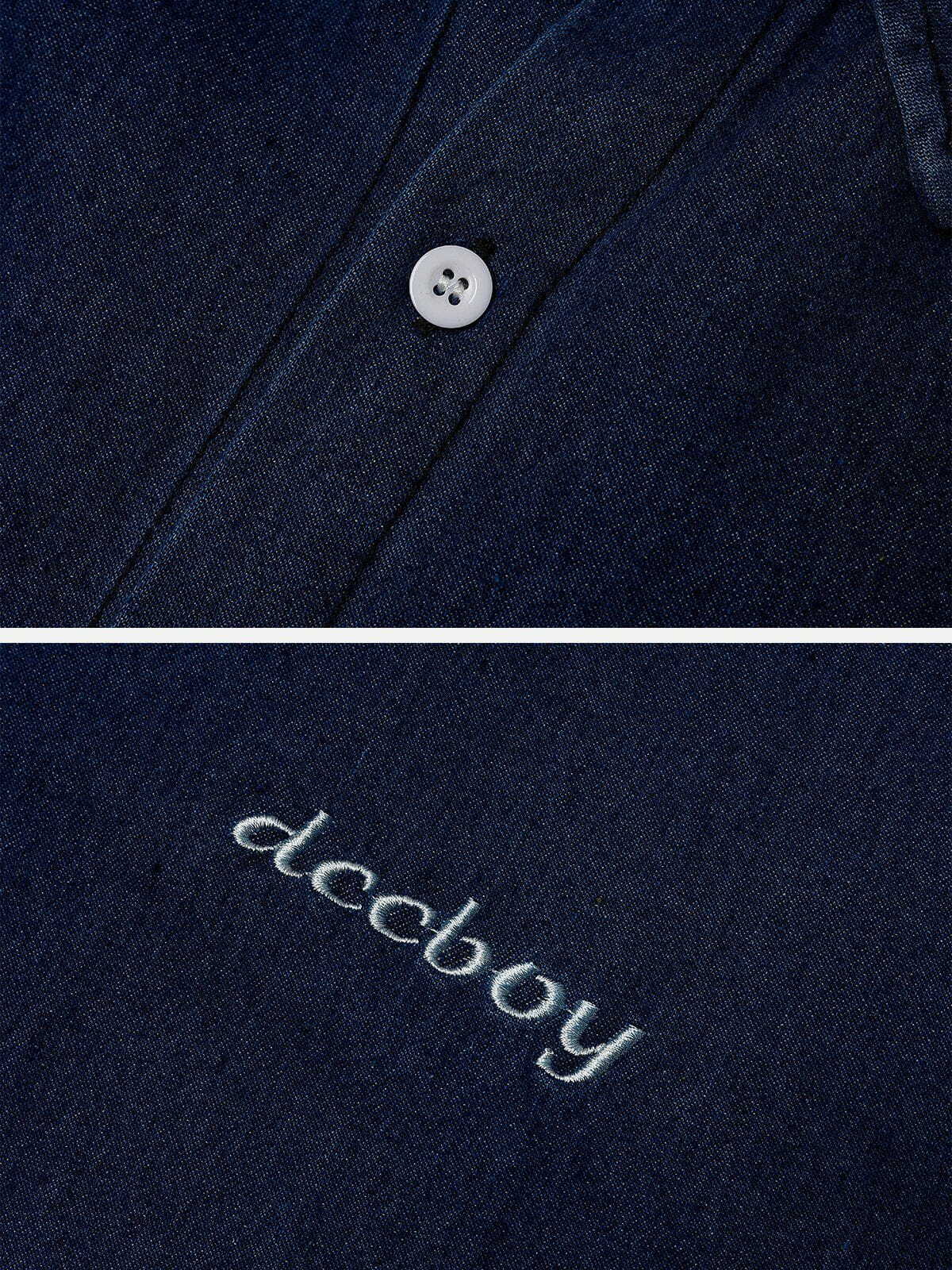 denim short sleeve shirt vintage wash retro streetwear 7674