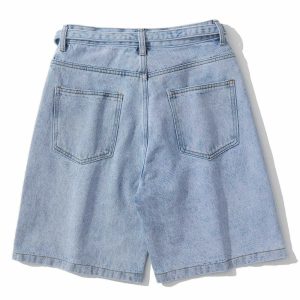 denim side button shorts edgy streetwear essential 3901