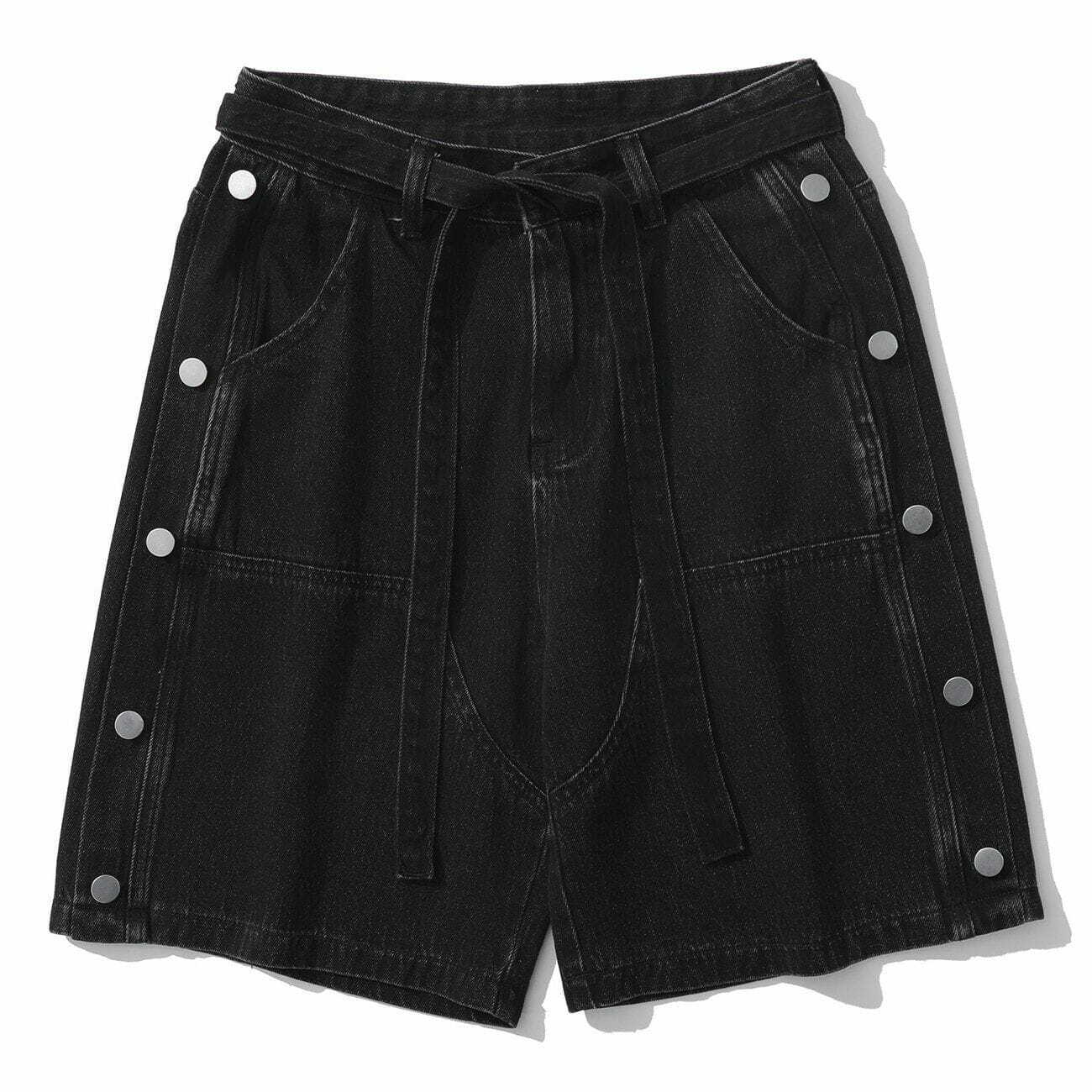 denim side button shorts edgy streetwear essential 5579
