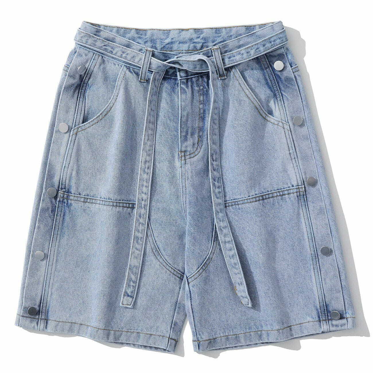 denim side button shorts edgy streetwear essential 7302