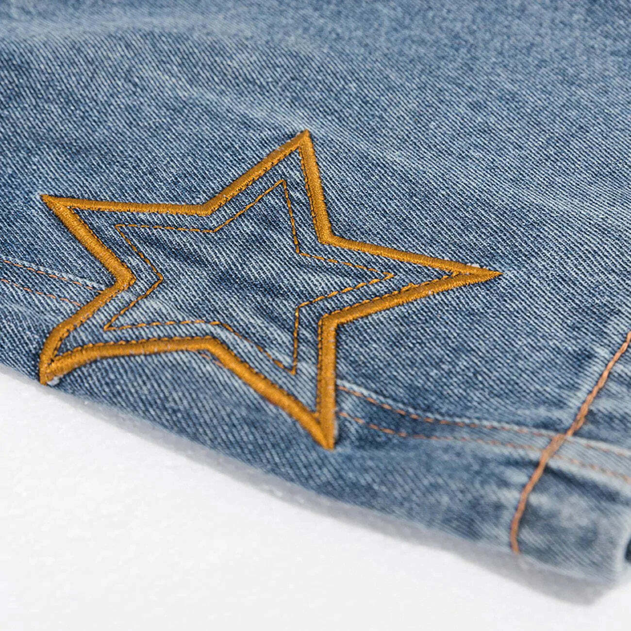 denim star embroidered shorts edgy streetwear charm 2398