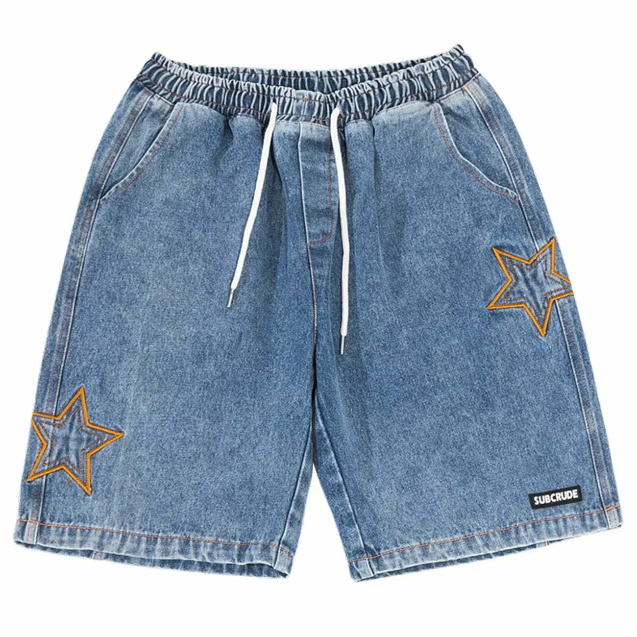 denim star embroidered shorts edgy streetwear charm 6085