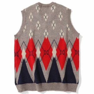 diamond knit sweater vest vintage chic statement 6064