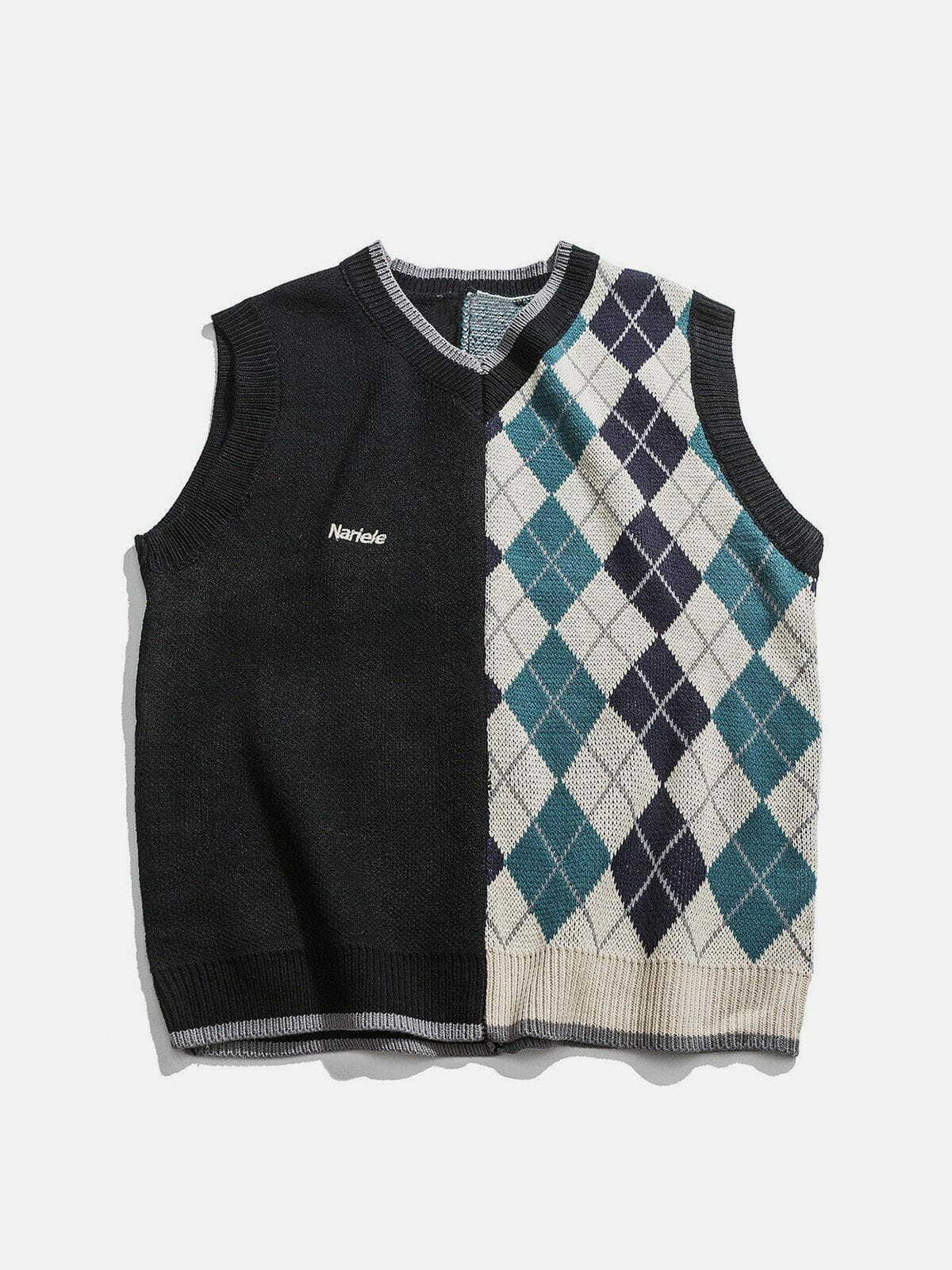diamond stitch sweater vest edgy streetwear essential 6817