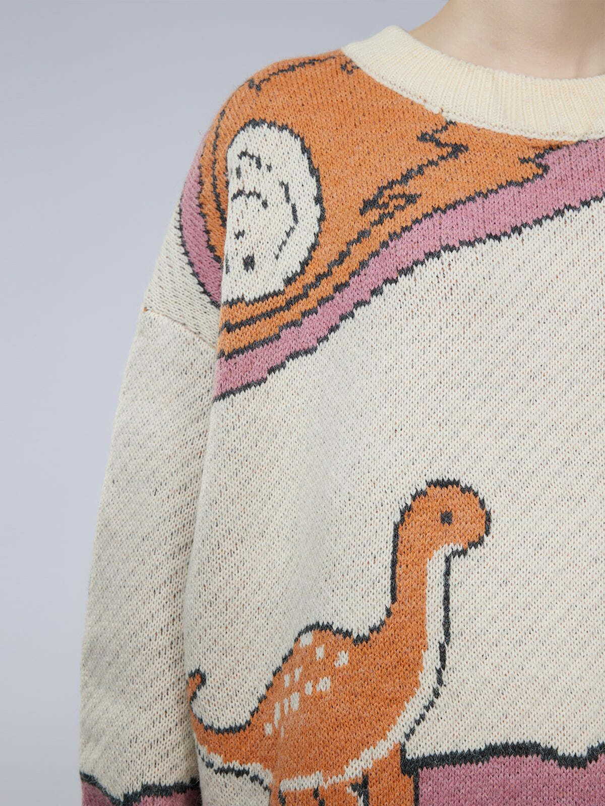 dino print knit sweater quirky & retro streetwear charm 5847