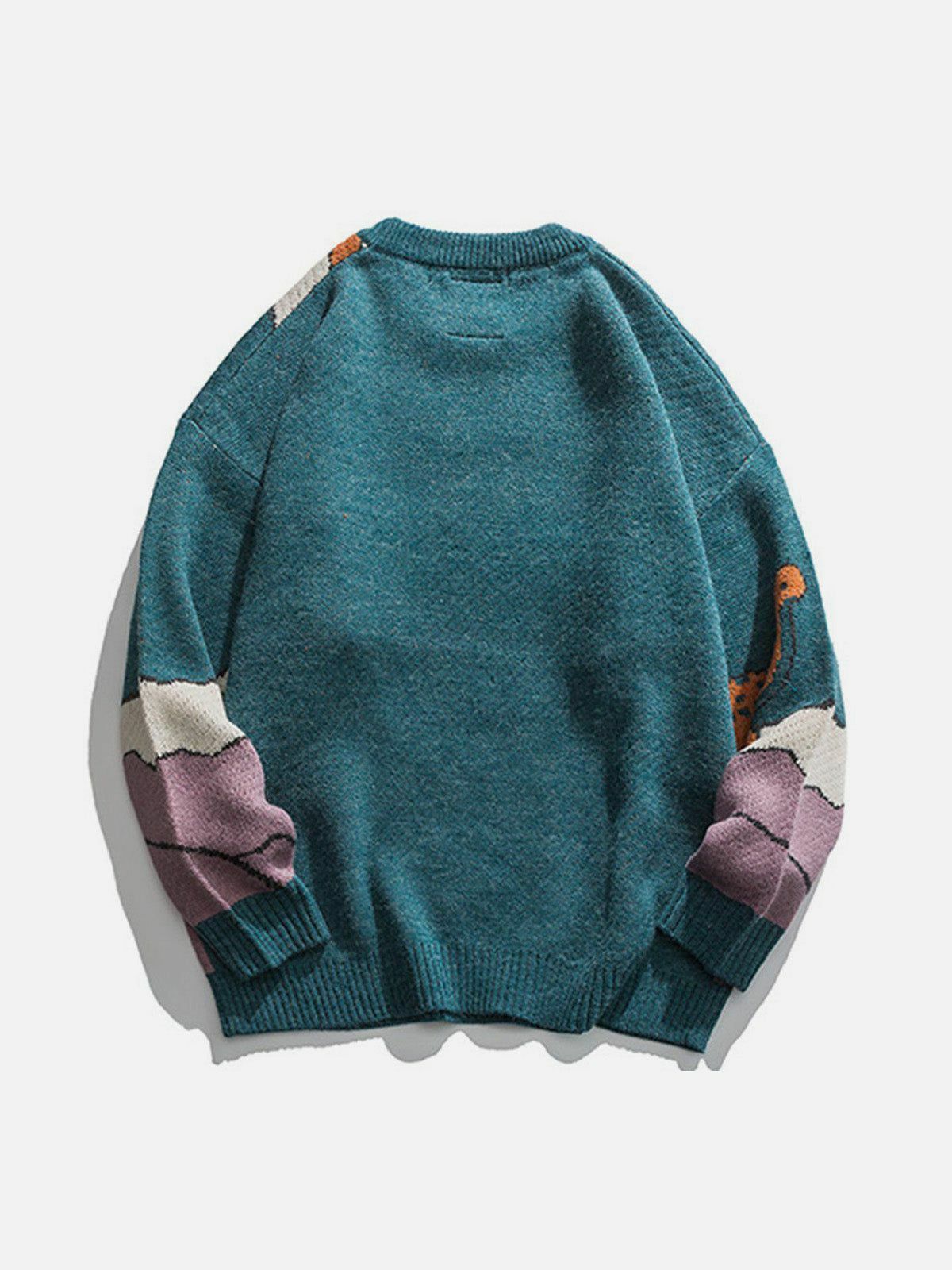 dino print knit sweater quirky & retro streetwear charm 7059