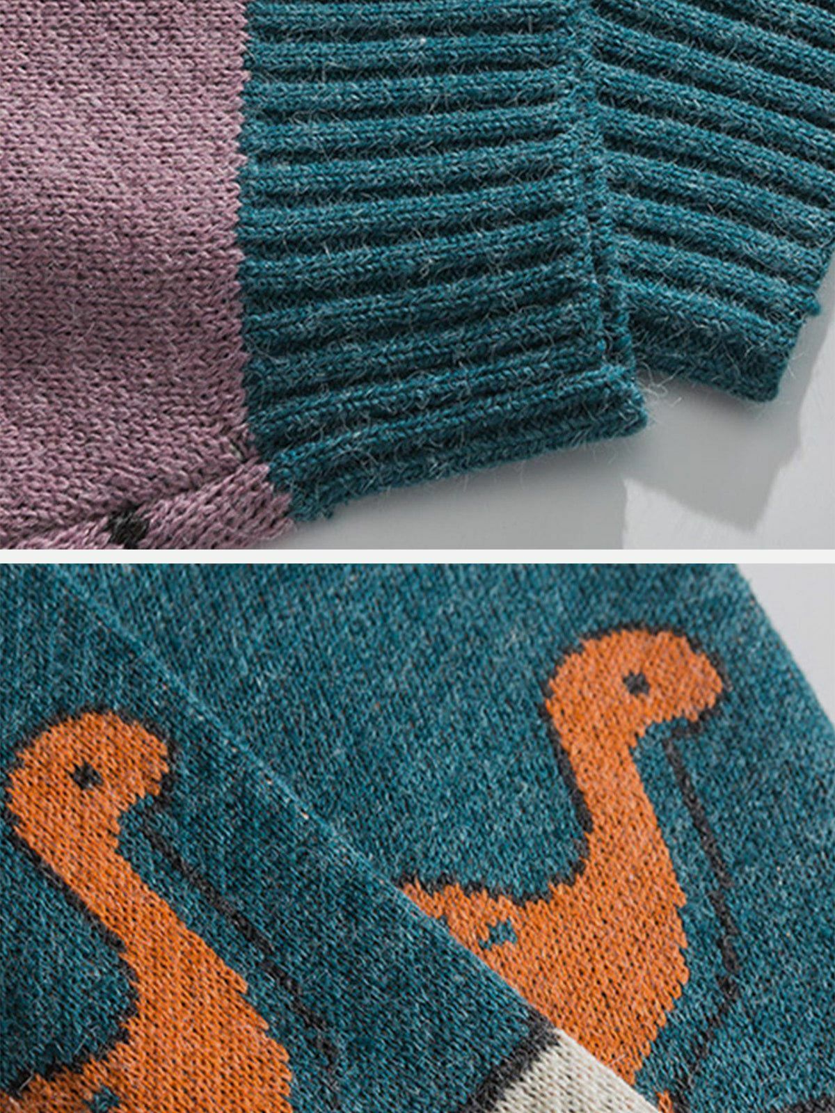 dino print knit sweater quirky & retro streetwear charm 7415