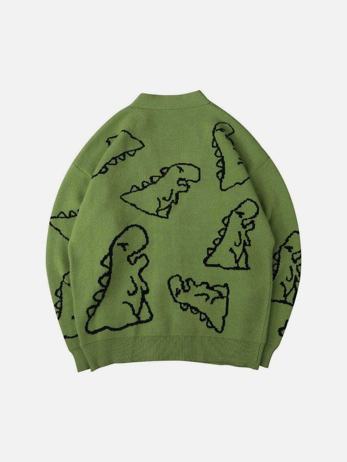 dinosaur print knit cardigan quirky streetwear icon 3426