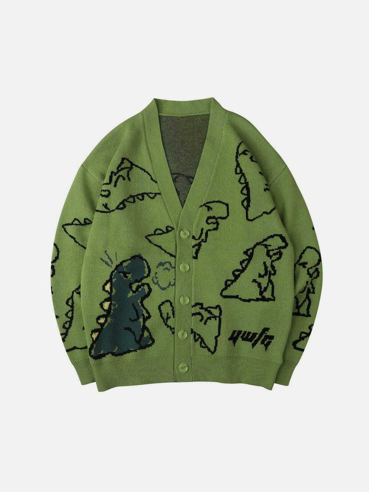 dinosaur print knit cardigan quirky streetwear icon 4984