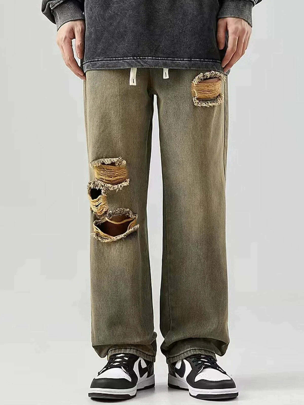 drawstring denim streetwear jeans edgy & retro urban fashion 1607