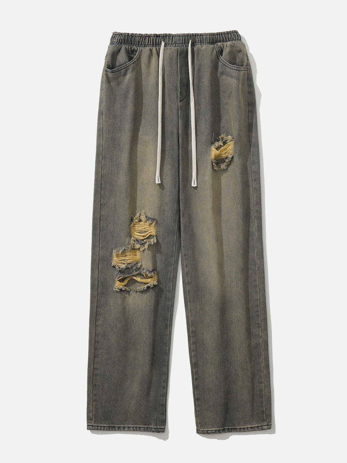 drawstring denim streetwear jeans edgy & retro urban fashion 4840
