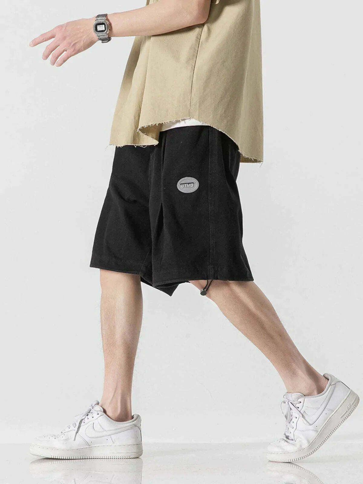 drawstring label shorts edgy urban streetwear 2557
