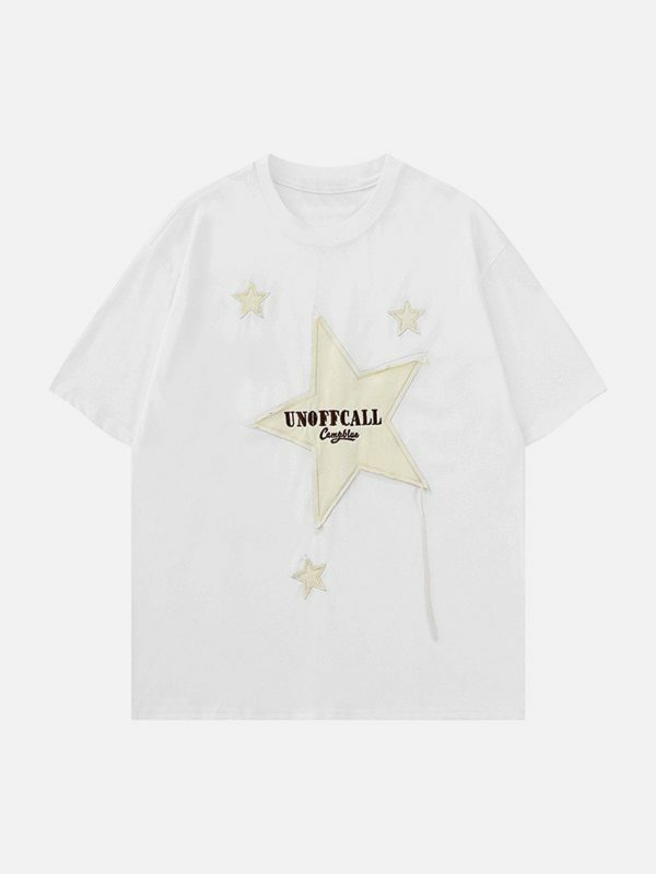 dynamic embroidery star tee edgy  retro streetwear essential 1076