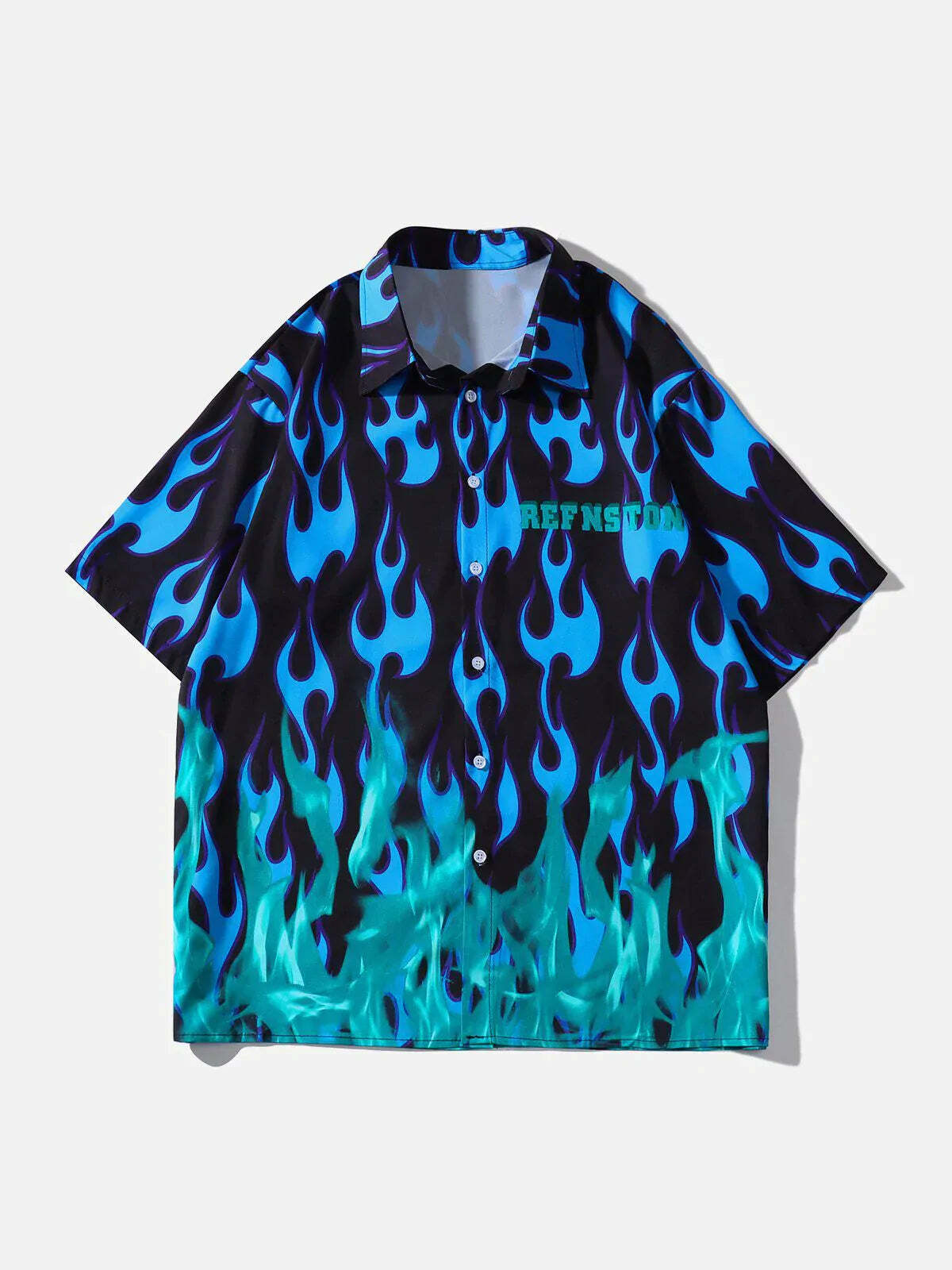 dynamic flame print shirt edgy  retro streetwear staple 2128