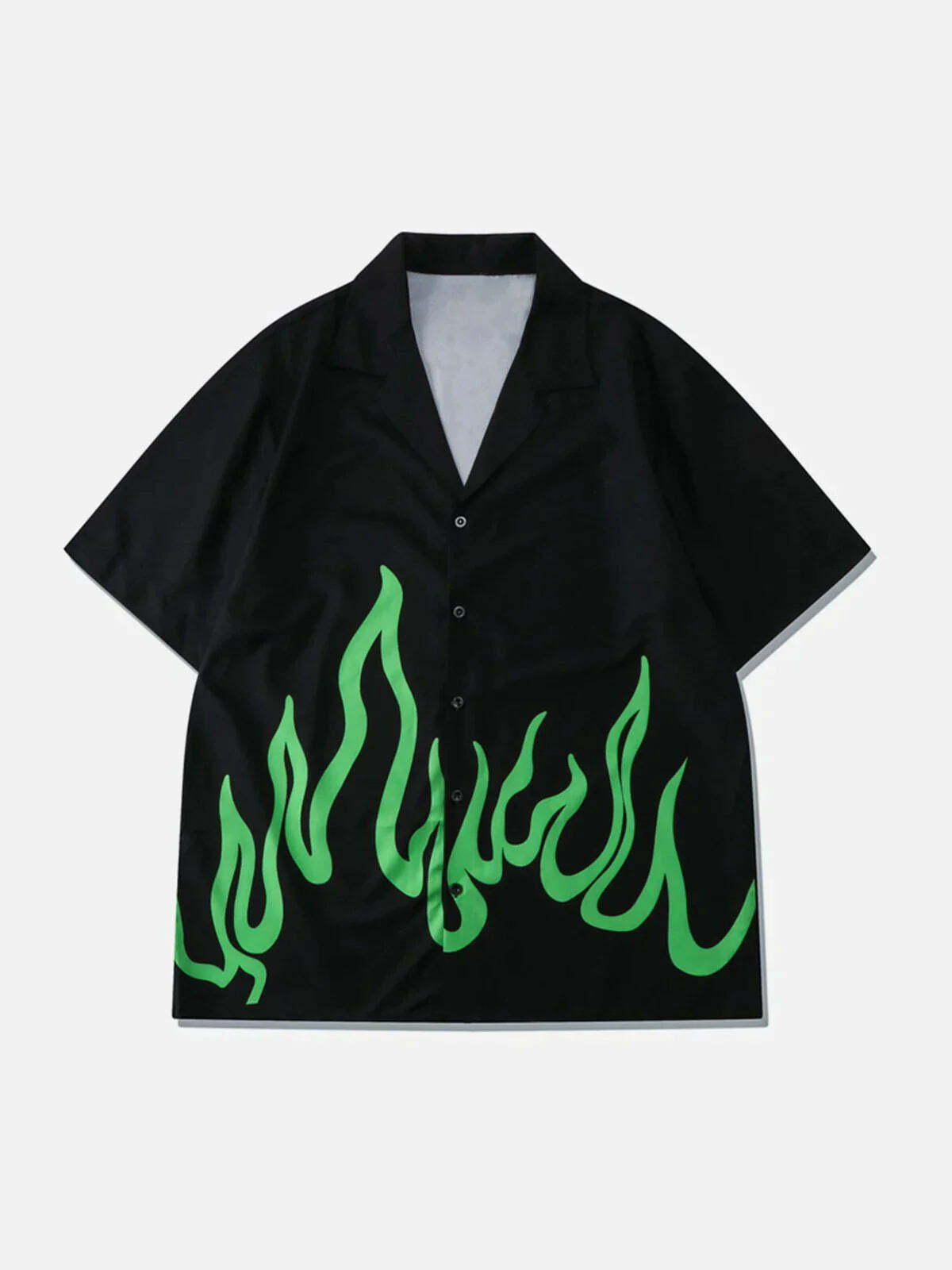 dynamic flame print shirt edgy  retro streetwear staple 6586