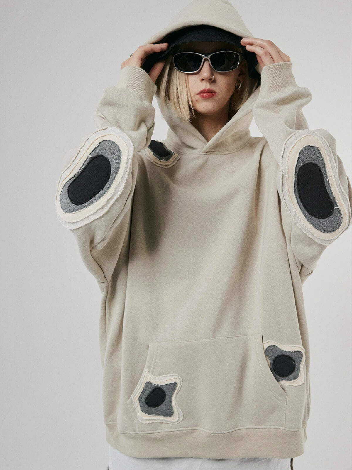dynamic patchwork hoodie edgy streetwear 2676