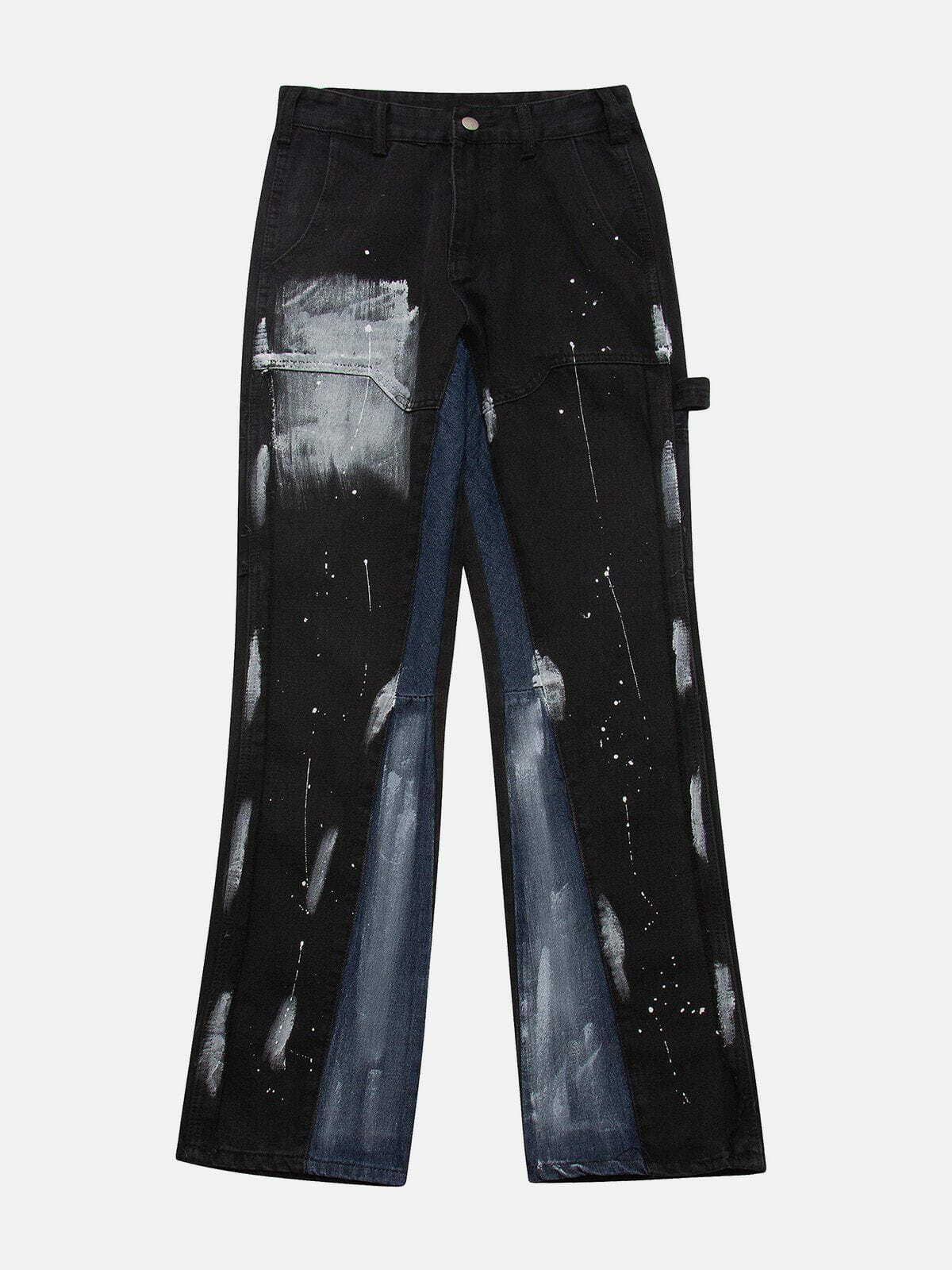 dynamic patchwork jeans edgy & vibrant streetwear 3083