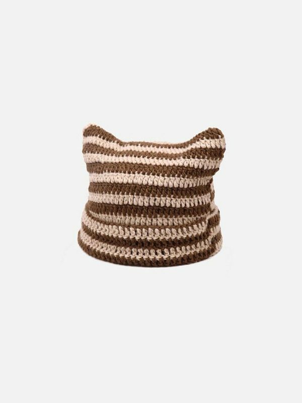 dynamic stripe cat ear hat edgy  retro urban fashion accessory 1826