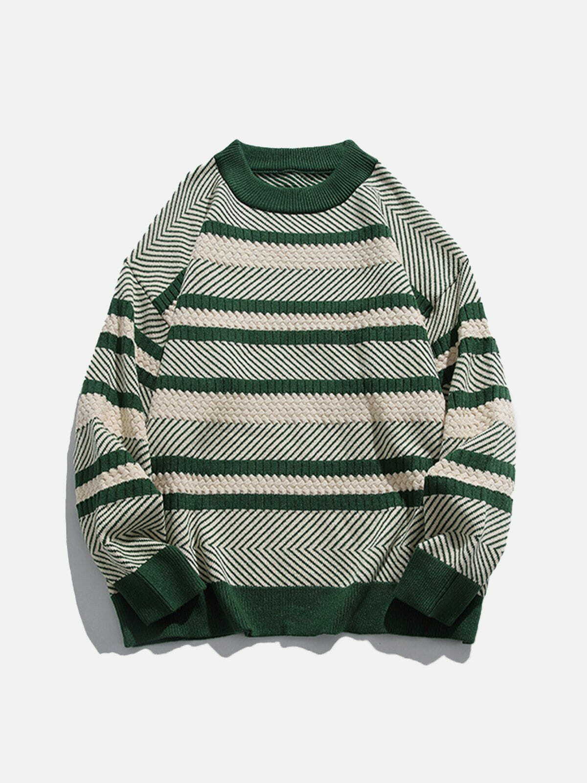 dynamic stripe knit sweater trendy & vibrant streetwear 1825