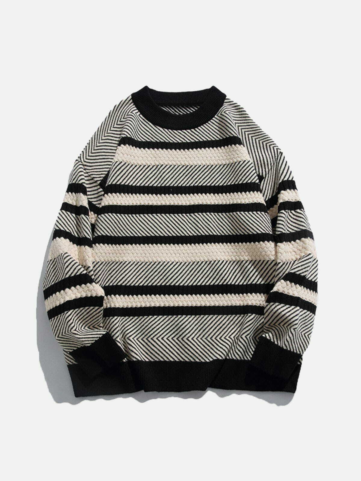 dynamic stripe knit sweater trendy & vibrant streetwear 6863