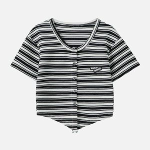 dynamic stripe print tee edgy  retro urban streetwear tshirt 6949