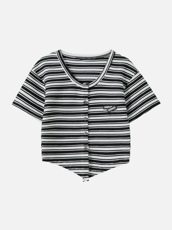dynamic stripe print tee edgy  retro urban streetwear tshirt 6949
