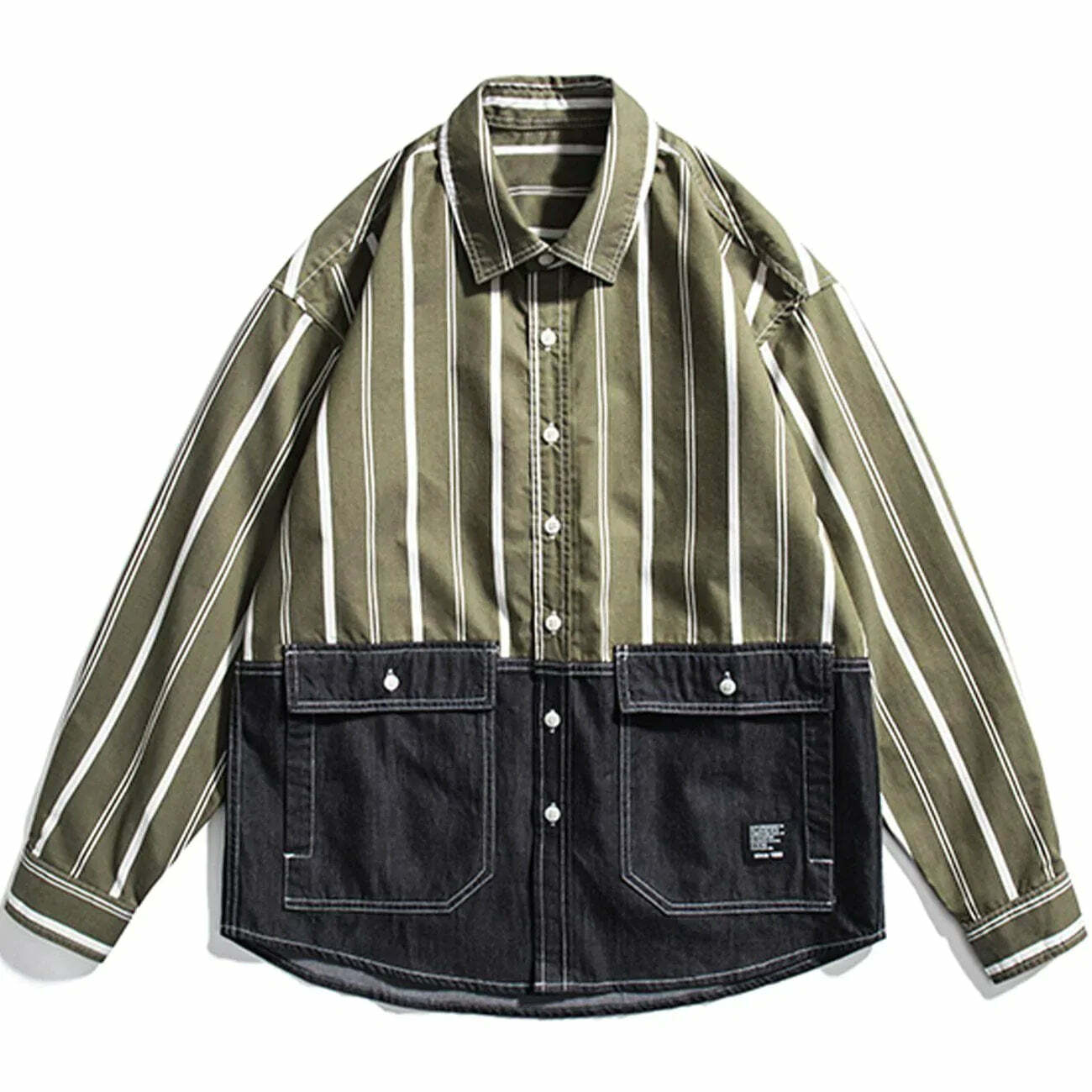 dynamic stripe splicing denim shirt edgy longsleeved style 1796