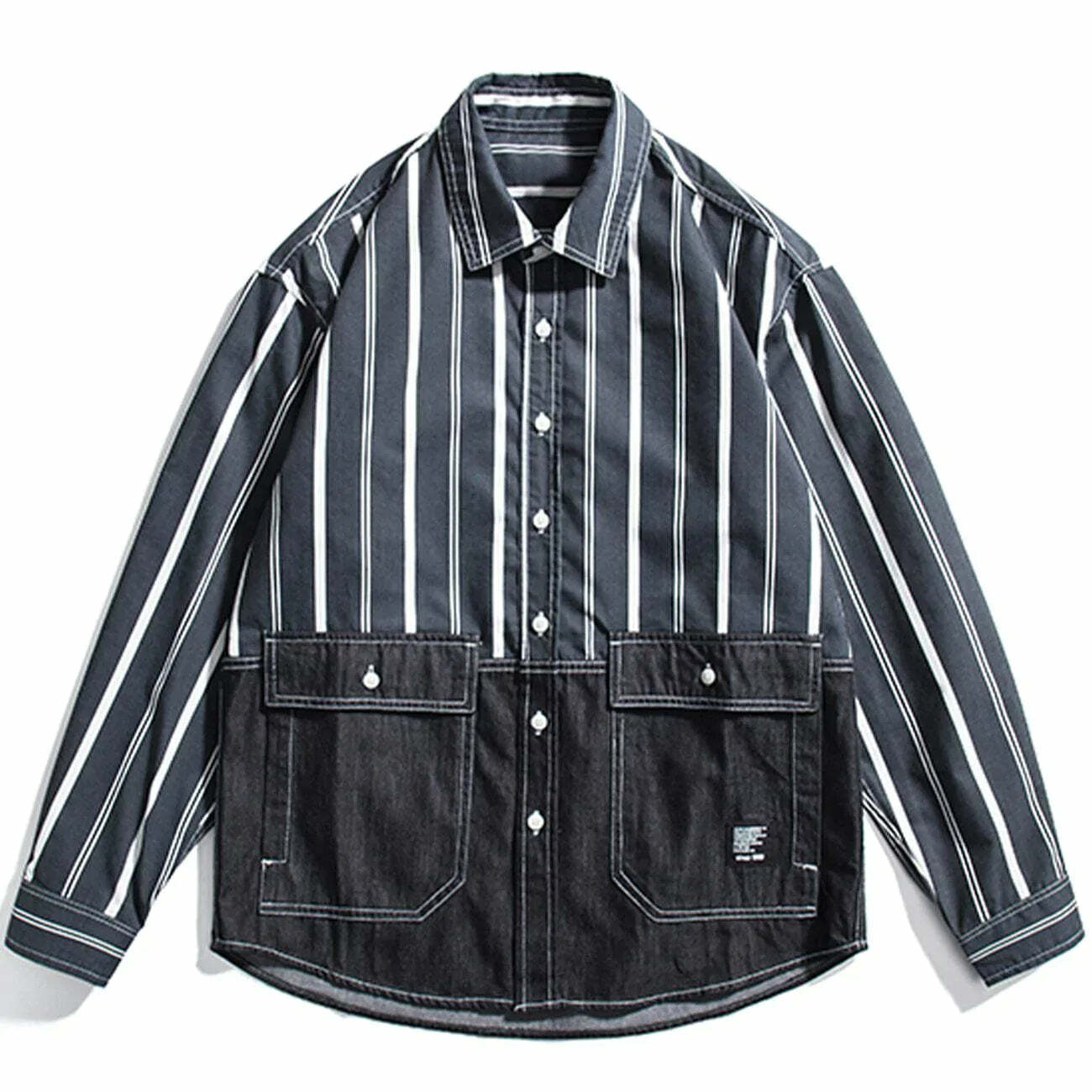 dynamic stripe splicing denim shirt edgy longsleeved style 5074