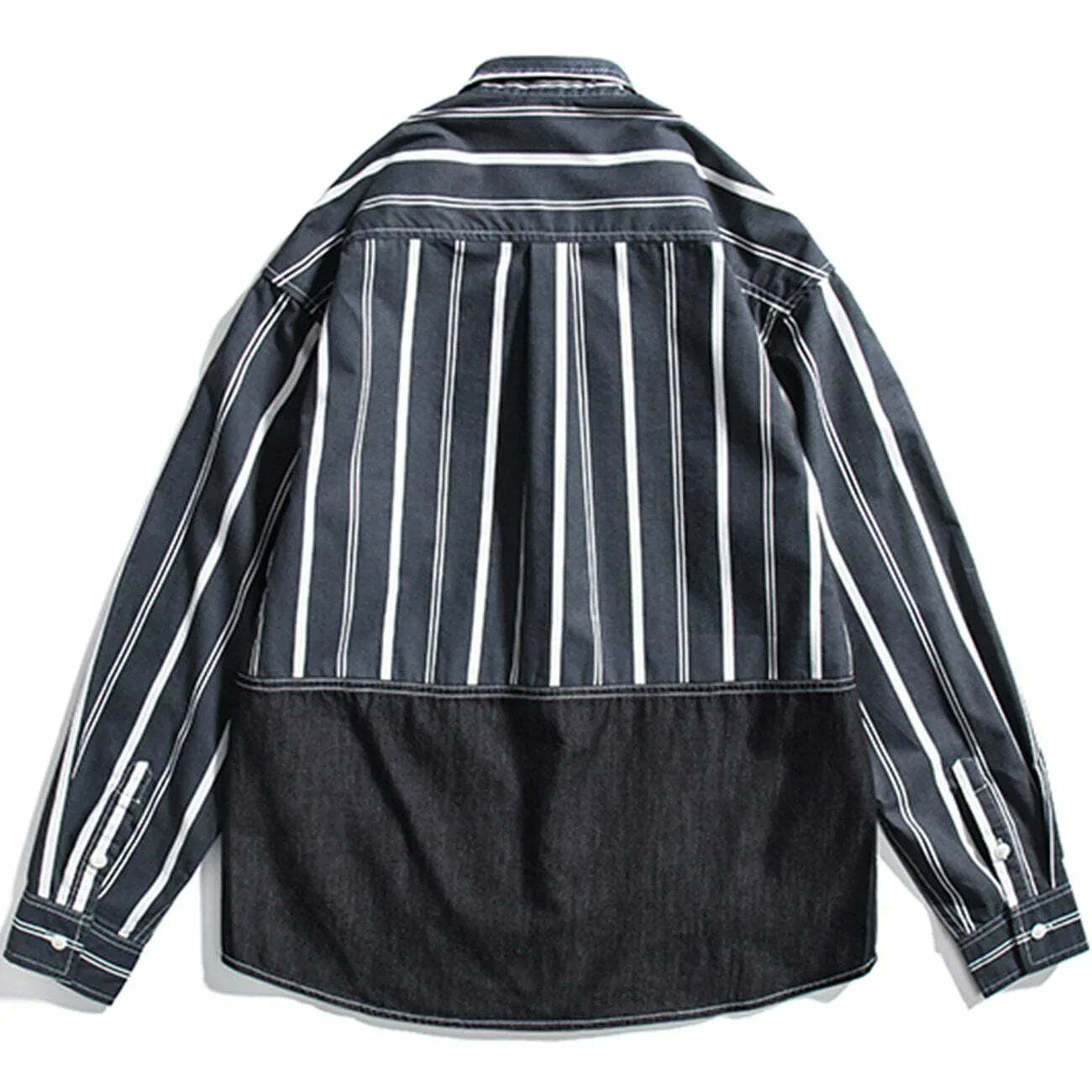dynamic stripe splicing denim shirt edgy longsleeved style 5657