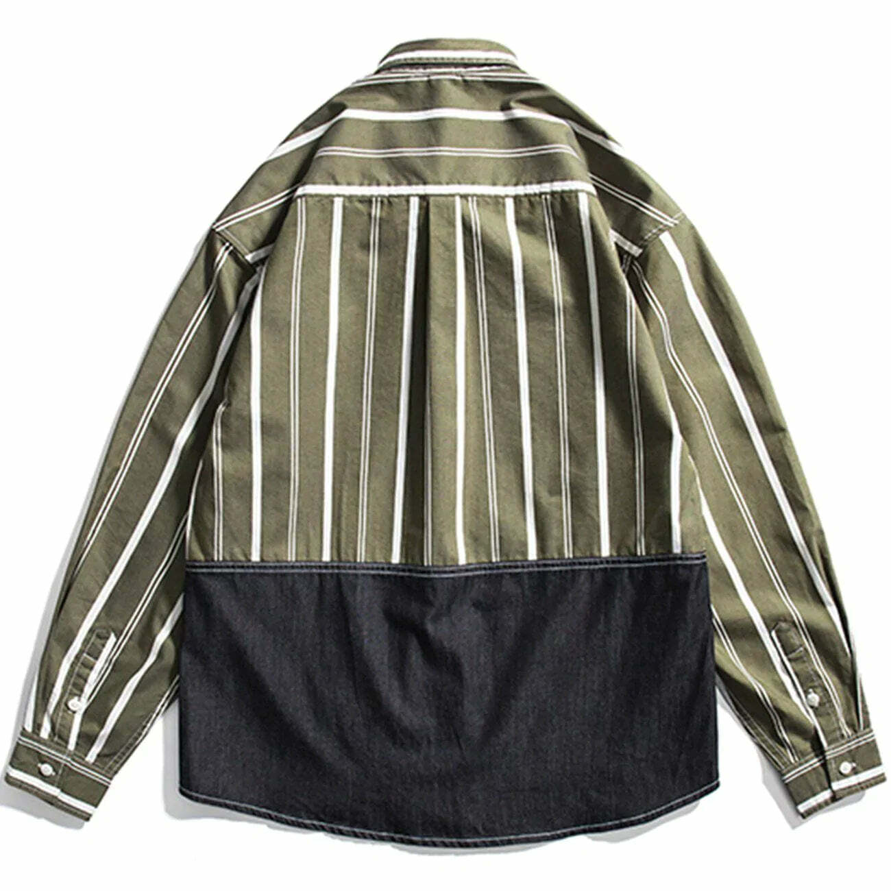 dynamic stripe splicing denim shirt edgy longsleeved style 7792