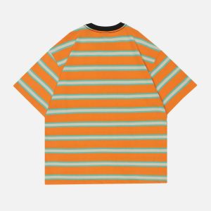 dynamic striped tee clashing colors & youthful style 1596