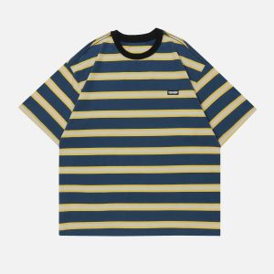 dynamic striped tee clashing colors & youthful style 7145