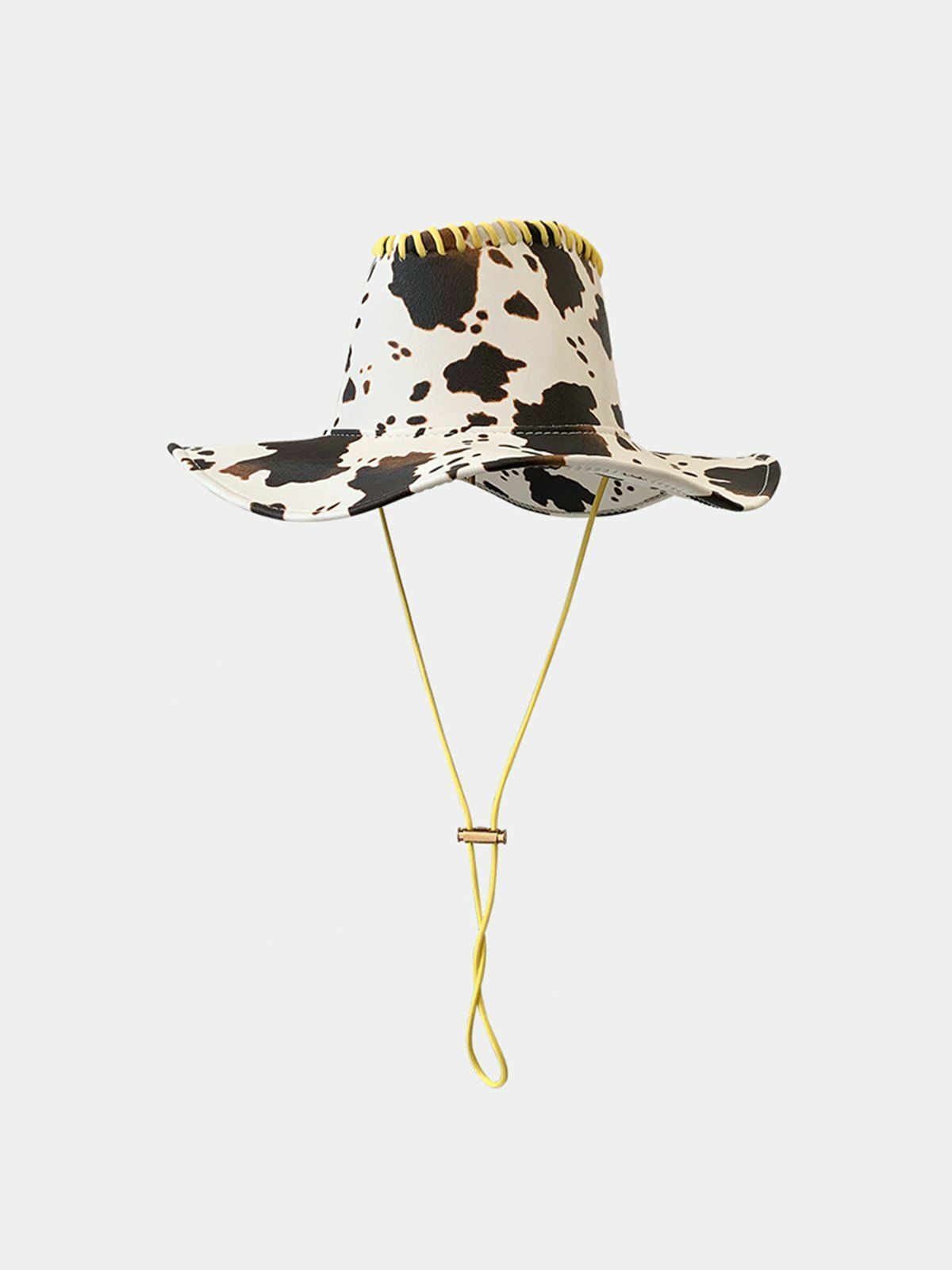 edgy cow print drawstring hat retro leather cap for urban streetwear 6800
