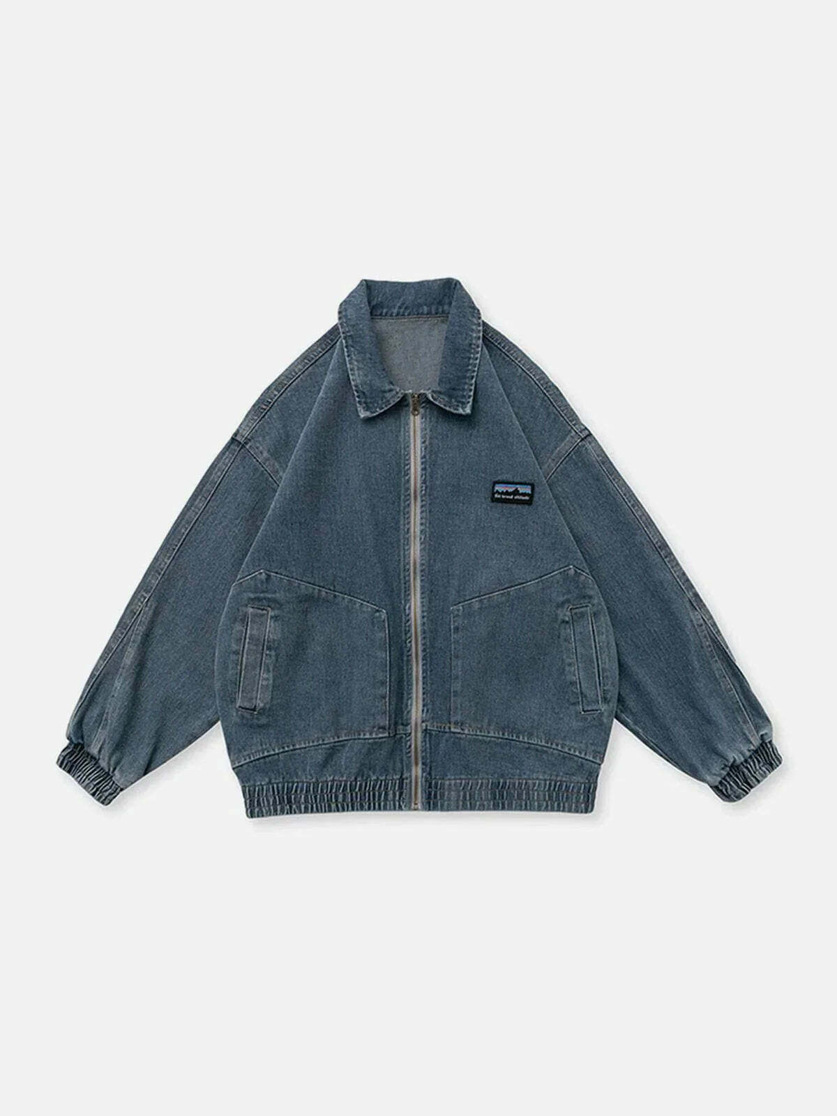 edgy distressed denim jacket solid color streetwear 1130
