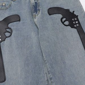 edgy gun pattern jeans urban streetwear 5859