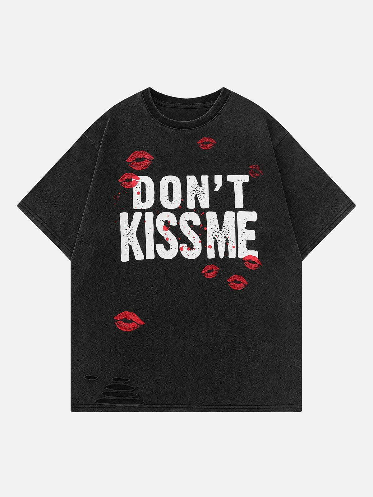 edgy kisses print tee youthful  retro streetwear essential 1084