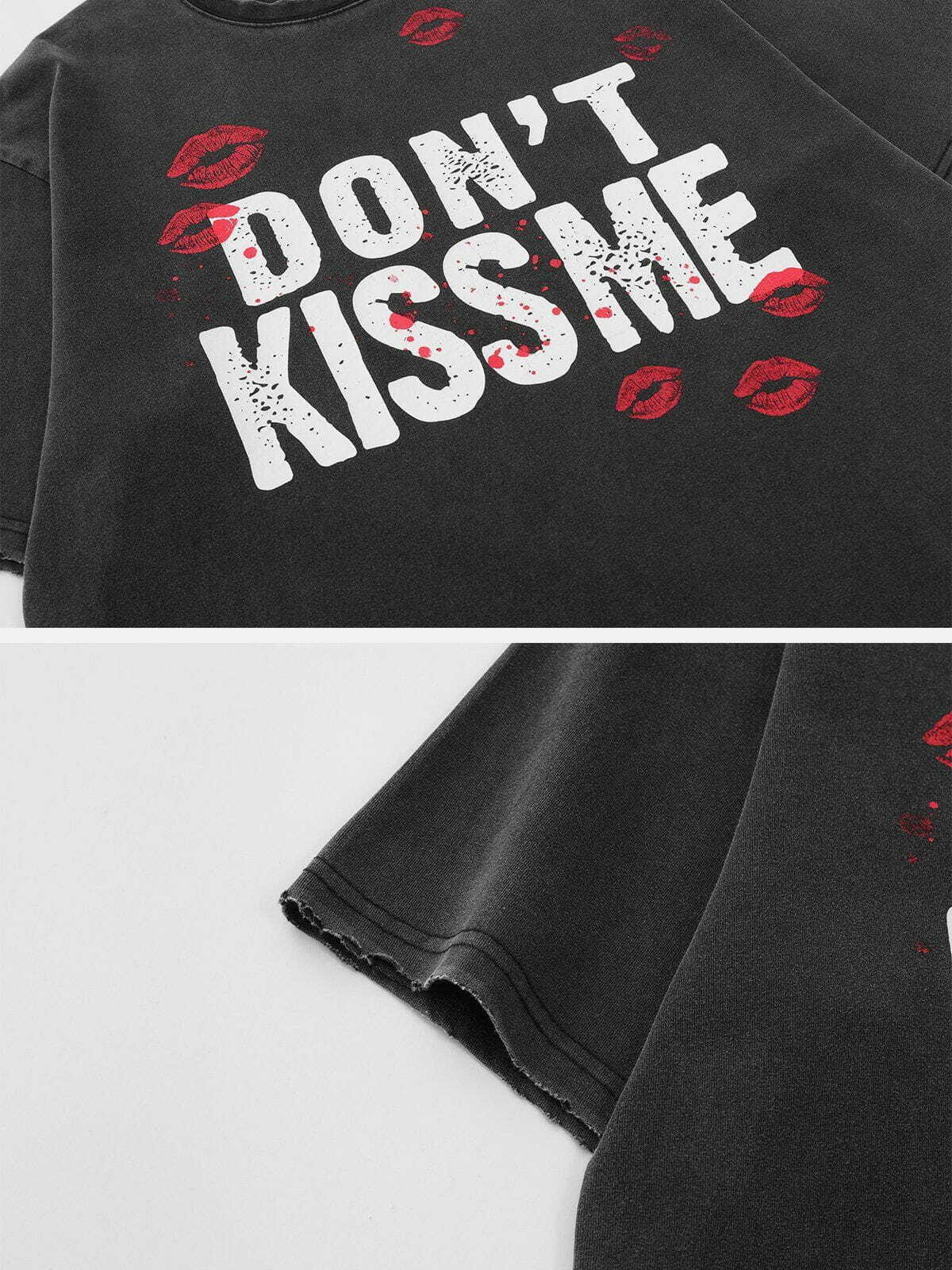 edgy kisses print tee youthful  retro streetwear essential 2905