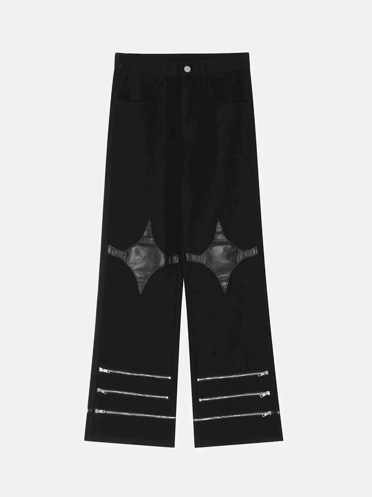 edgy leather panel zip jeans sleek streetwear 3131