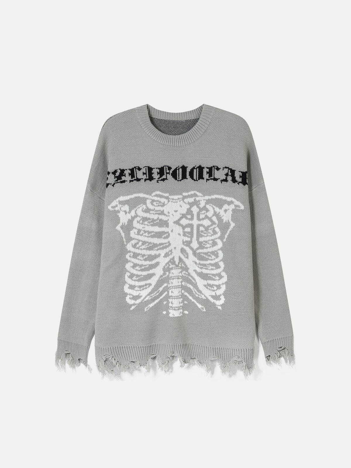 edgy skeleton breakage sweater retro streetwear 2279