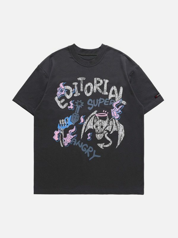 edgy skull print retro tee vibrant y2k streetwear tshirt 7848